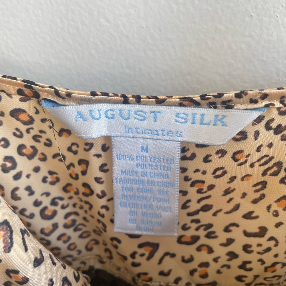 TAN CREAM LEOPARD PRINT SLIP DRESS STRAPS NEGLIGEE BLACK LACE AUGUST SILK - Picture 8 of 11